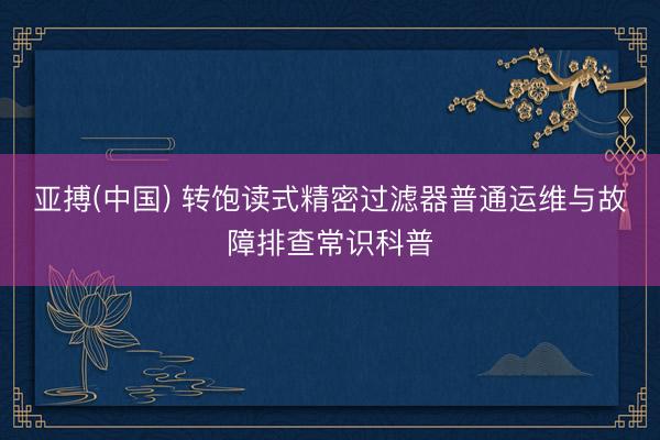 亚搏(中国) 转饱读式精密过滤器普通运维与故障排查常识科普