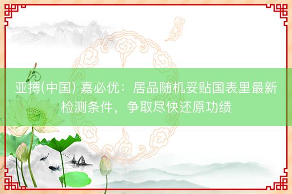 亚搏(中国) 嘉必优：居品随机妥贴国表里最新检测条件，争取尽快还原功绩