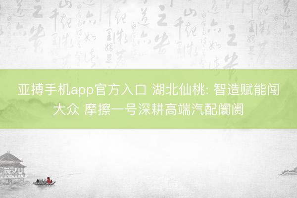 亚搏手机app官方入口 湖北仙桃: 智造赋能闯大众 摩擦一号深耕高端汽配阛阓