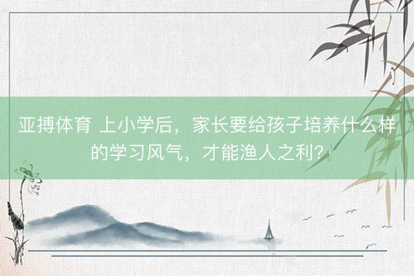 亚搏体育 上小学后,家长要给孩子培养什么样的学习风气,才能渔人之利?