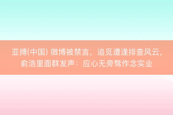 亚搏(中国) 微博被禁言,追觅遭逢排查风云,俞浩里面群发声:应心无旁骛作念实业