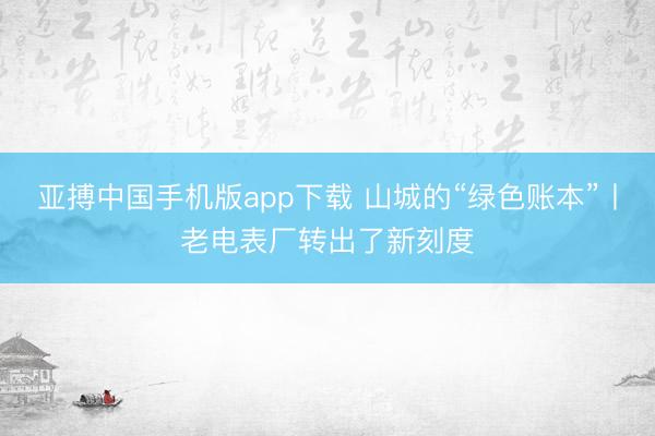 亚搏中国手机版app下载 山城的“绿色账本”丨老电表厂转出了新刻度
