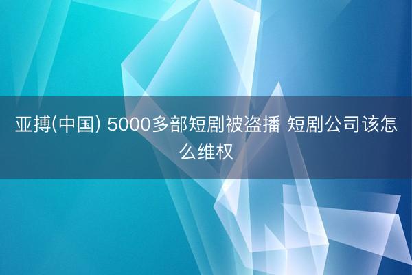 亚搏(中国) 5000多部短剧被盗播 短剧公司该怎么维权