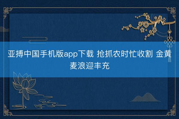 亚搏中国手机版app下载 抢抓农时忙收割 金黄麦浪迎丰充